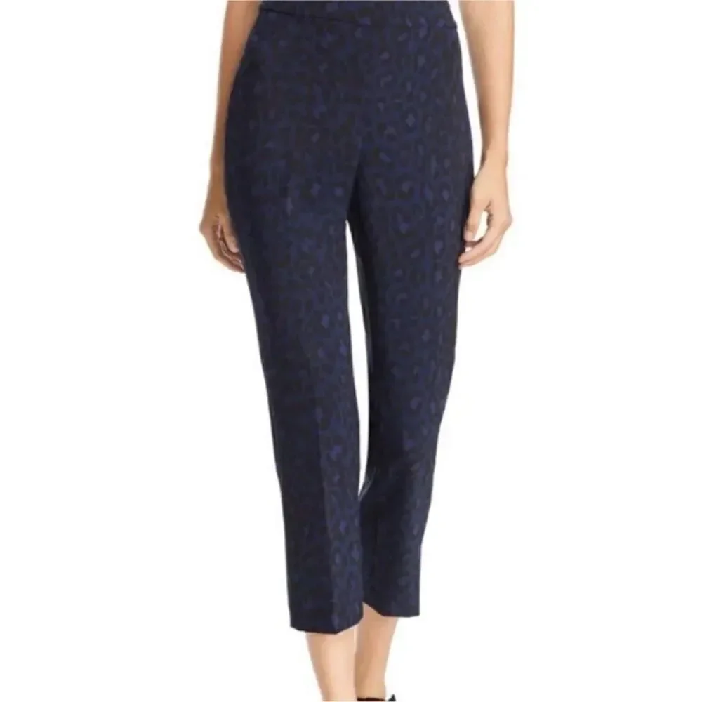 kate spade 16 Wild Ones Navy Blue Black Leopard Print Ankle Cropped Slacks